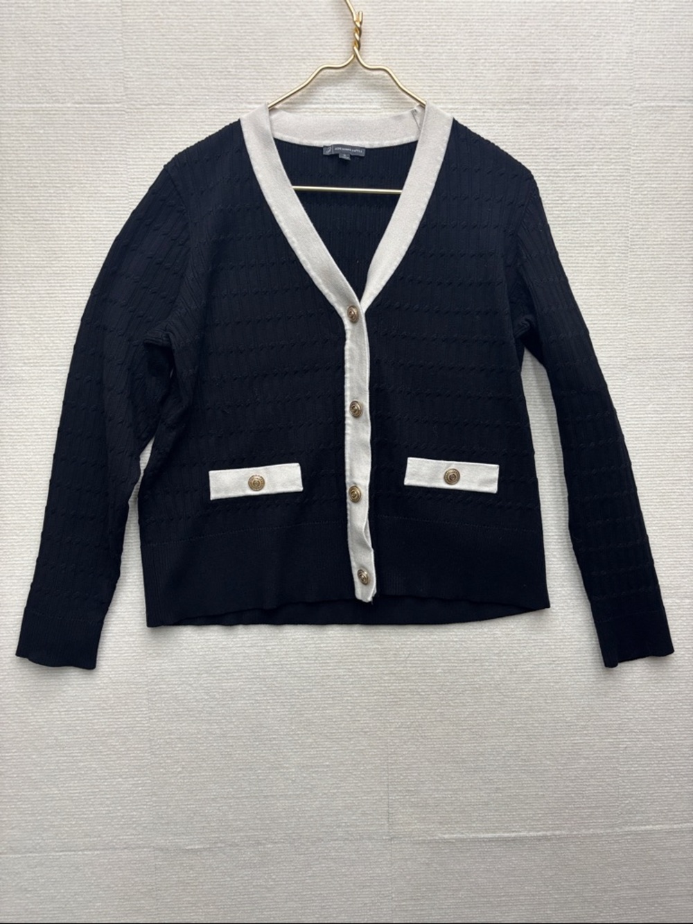 Adrianna Papell | XL Black and White Contrast V-Neck Cardigan Sweater